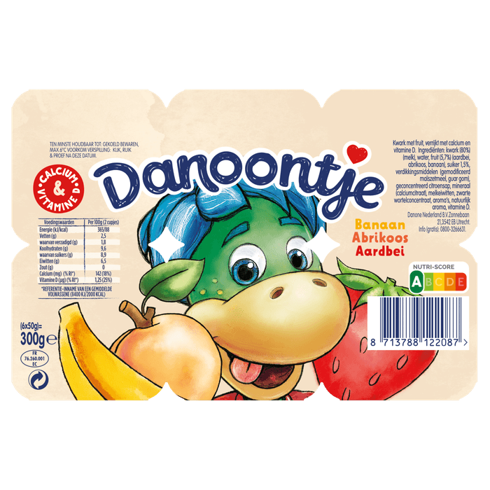Danoontje Kinder Fruitkwark Toetjes Banaan, Aardbei & Abrikoos