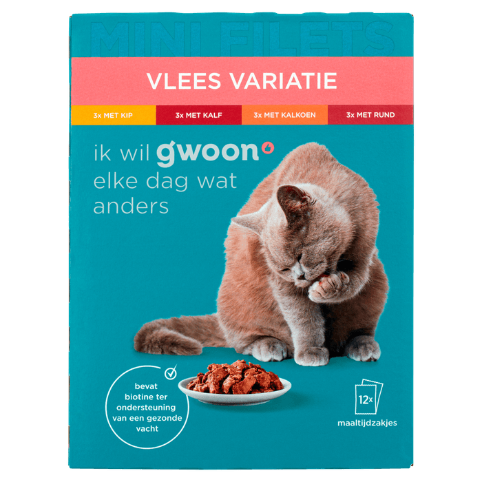 G'woon Kattenvoer luxe filets vlees variatie 12 stuks
