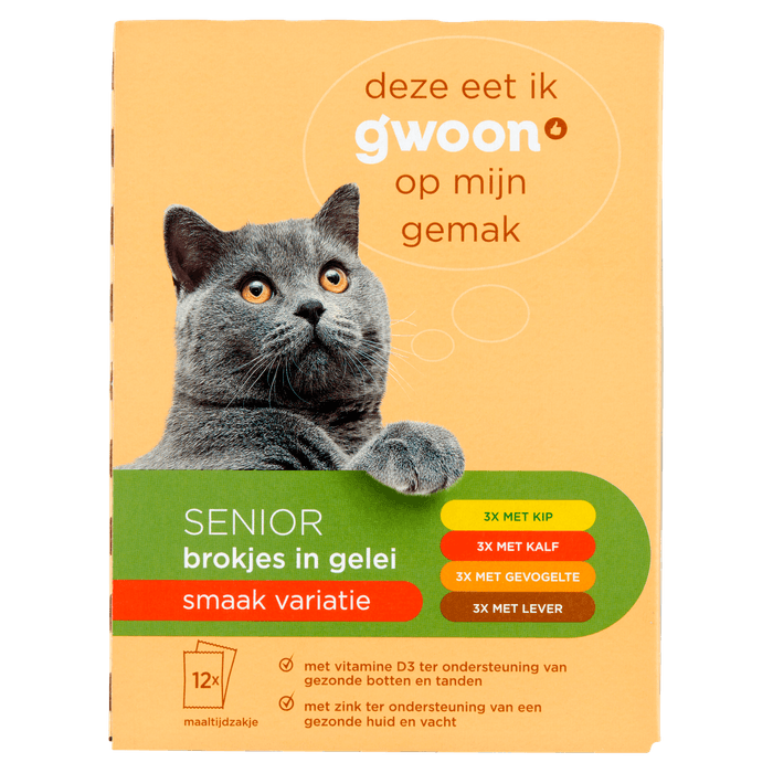 G'woon Kattenvoer maaltijdzakjes senior 7+ vlees variatie