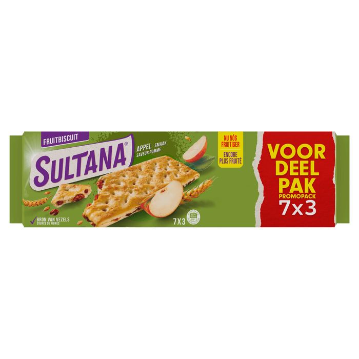 Sultana Fruitbiscuit appel voordeelpak 7x3 st.