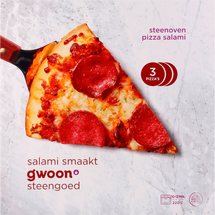G'woon Steenoven pizza salami 3 stuks