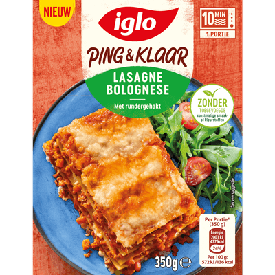 Iglo Ping en klaar lasagne bolognese