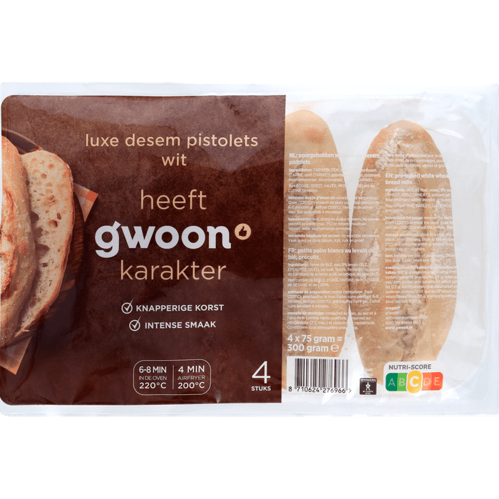 G'woon Pistolet rustiek wit 4 stuks