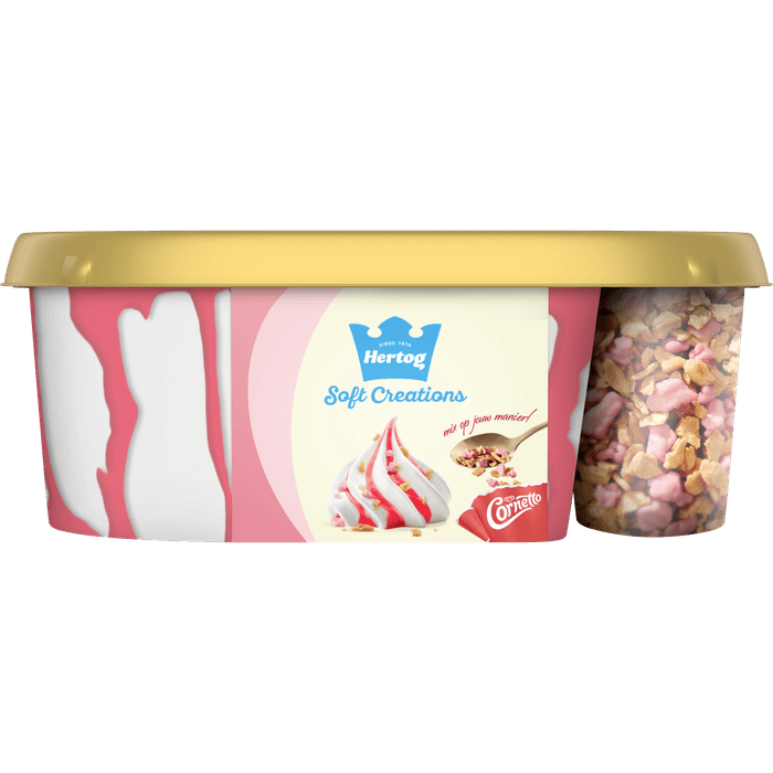 Hertog Softijs vanille met aardbeiensaus