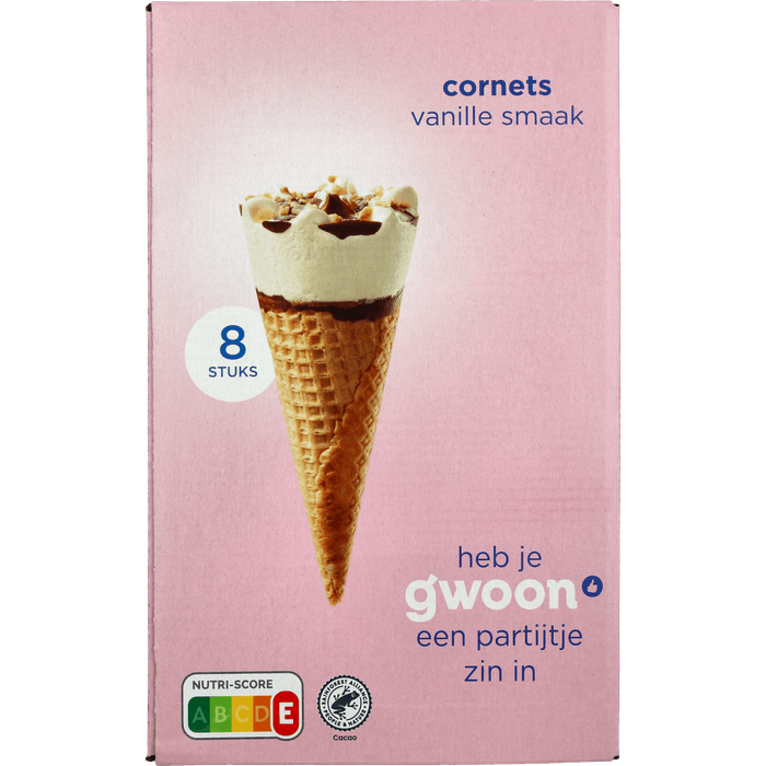 G'woon Cornets vanille 8 stuks