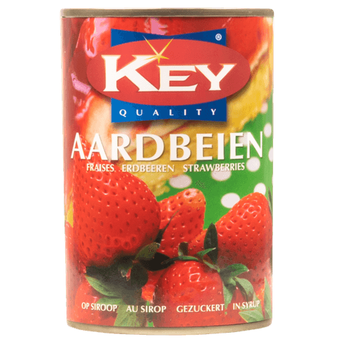 Foto van Key Aardbeien op siroop op witte achtergrond