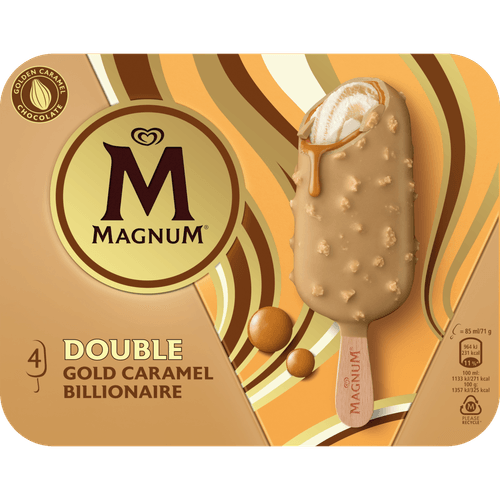 Foto van Ola Magnum double gold choc.billion 4 stuks op witte achtergrond