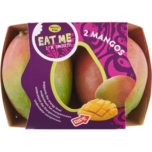 Foto van Eat Me Mango ready to eat op witte achtergrond