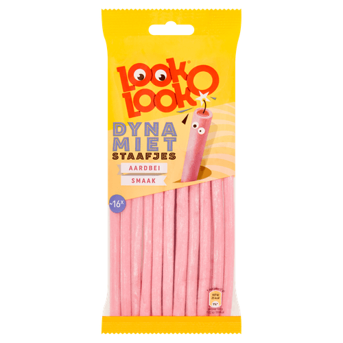Foto van Look O Look Dynamietstaafjes Aardbei Zuur Snoep Zak op witte achtergrond