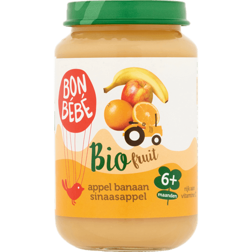 Foto van Bonbébé Fruithapje 6+ maanden appel-banaan-sinaasappel op witte achtergrond