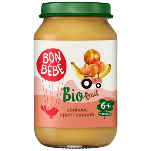 Foto van Bonbébé Fruithapje 6+ maanden abrikoos-appel-banaan op witte achtergrond