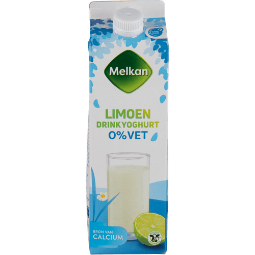 Foto van Melkan Zuiveldrink limoen 0% vet op witte achtergrond