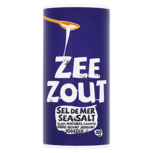 Foto van Ambtman Zeezout bevat jodium op witte achtergrond