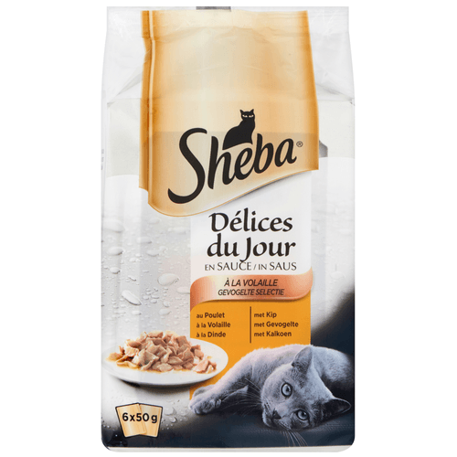 Foto van Sheba Délices du jour gevogelte in saus 6 stuks op witte achtergrond