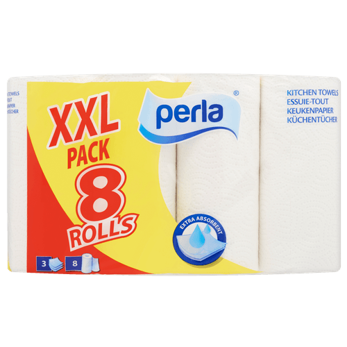 Foto van Perla Keukenpapier 8 rollen op witte achtergrond