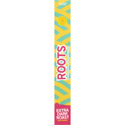 Foto van Roots Koffiecups extra dark roast bio op witte achtergrond