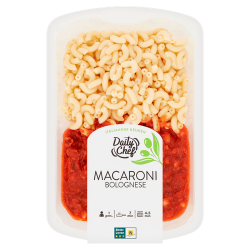 Foto van Daily Chef Macaroni bolognese op witte achtergrond