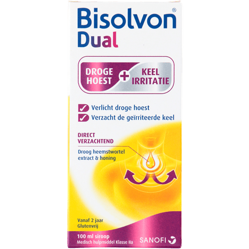 Foto van Bisolvon Dual siroop droge hoest op witte achtergrond