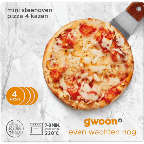 Foto van G'woon Mini pizza 4 cheeses op witte achtergrond