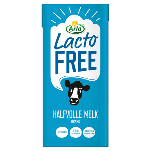 Foto van Arla Houdbare lactose vrije halfvolle melk op witte achtergrond