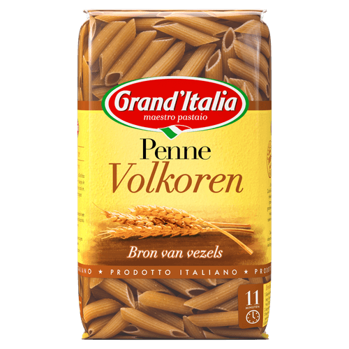 Foto van Grand'Italia Penne volkoren op witte achtergrond