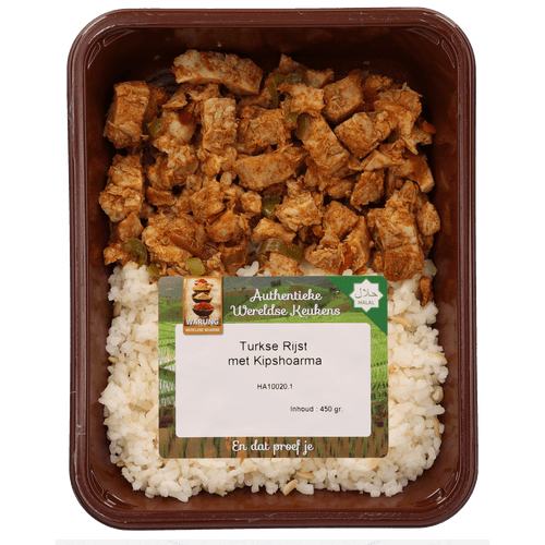 Foto van Warung Turkse rijst kipshoarma op witte achtergrond