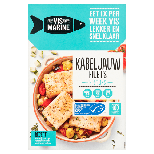 Foto van Vis Marine Kabeljauwfilet 4 stuks op witte achtergrond