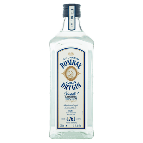 Foto van Bombay Dry gin op witte achtergrond