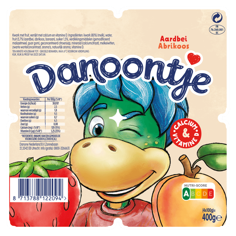 Danoontje Fruitkwark aardbei abrikoos