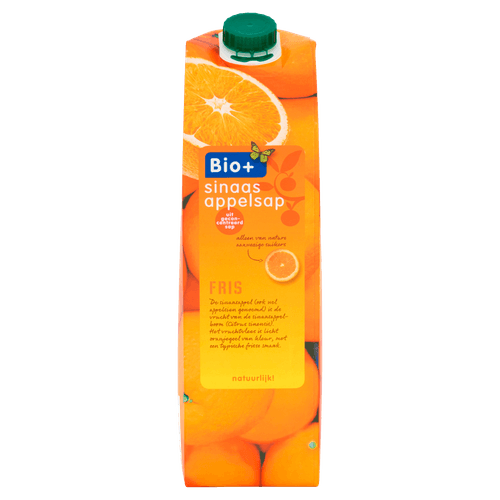Foto van Bio+ Sinaasappelsap op witte achtergrond