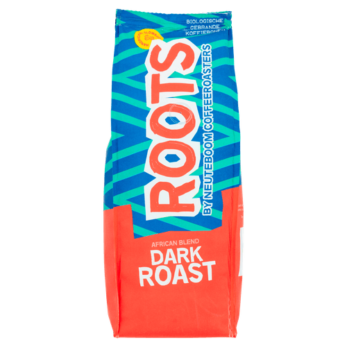 Foto van Roots Koffiebonen african blend op witte achtergrond