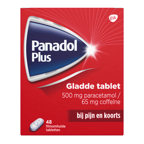Foto van Panadol Tabletten glad plus op witte achtergrond