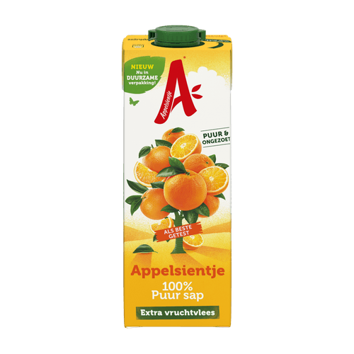 Foto van Appelsientje Sinaasappelsap met extra vruchtvlees op witte achtergrond