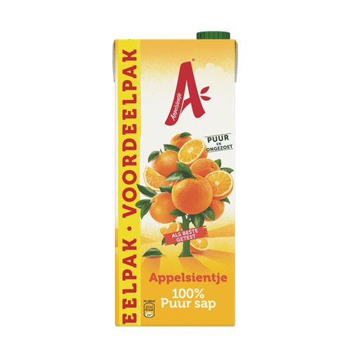 Foto van Appelsientje Sinaasappelsap op witte achtergrond