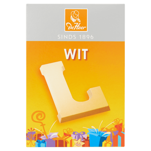 Foto van Baronie Chocoladeletter wit (willekeurige letter) op witte achtergrond