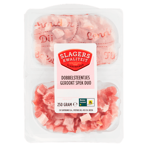 Foto van Slagerskwaliteit Dobblesteentjes spek gerookt op witte achtergrond