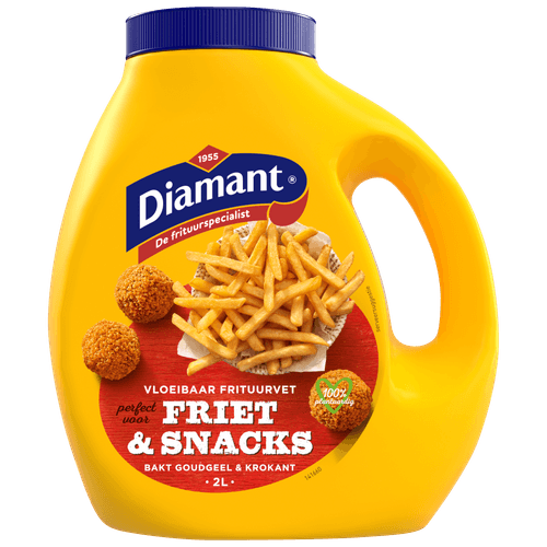 Foto van Diamant Frituurvet original vloeibaar op witte achtergrond