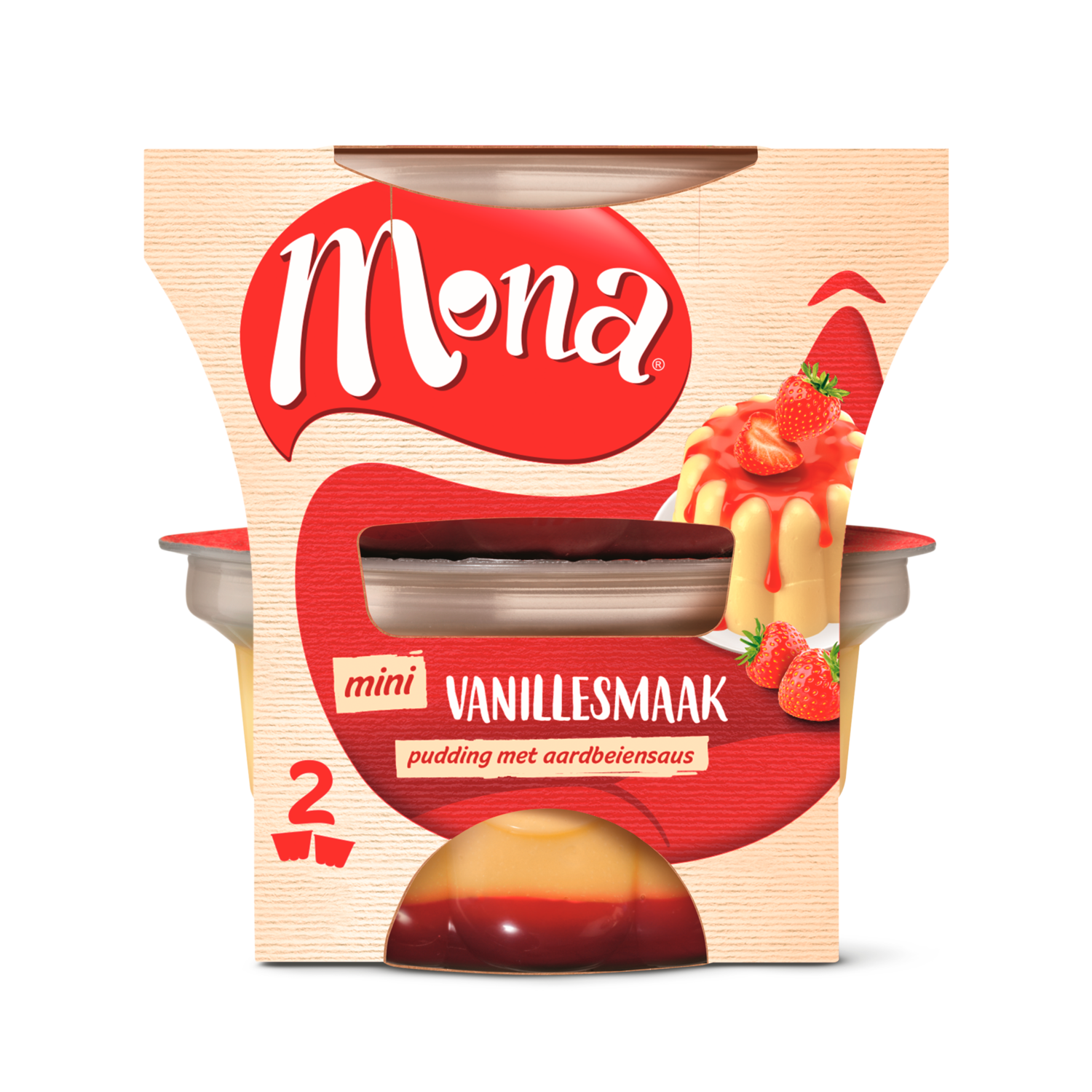Mona Pudding vanille met aardbeiensaus