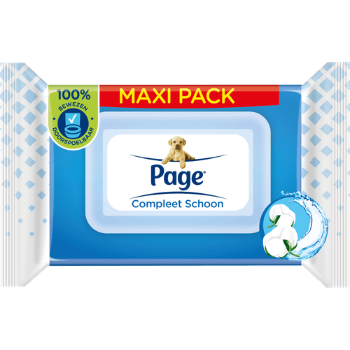 Foto van Page Vochtig toiletpapier compleet schoon maxi pack op witte achtergrond