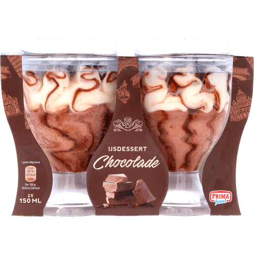 Foto van Primafrost IJsdessert chocolade 2 stuks op witte achtergrond
