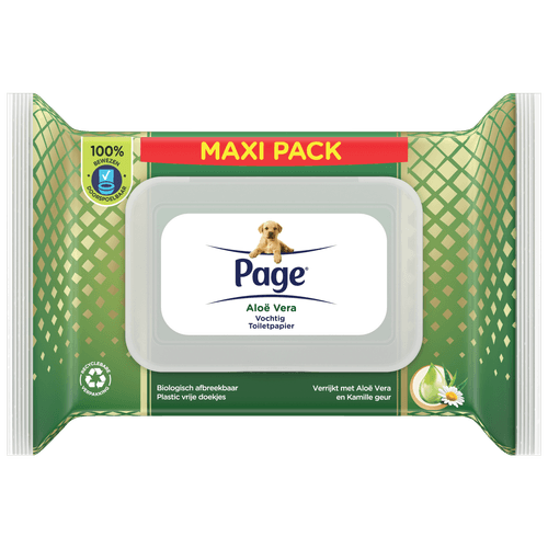 Foto van Page Vochtig toiletpapier aloe vera maxi pack op witte achtergrond