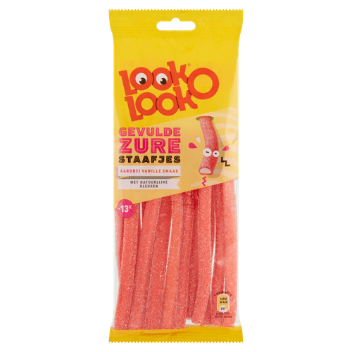Foto van Look O Look Zuur gevulde staafjes Zuur Snoep Zak op witte achtergrond