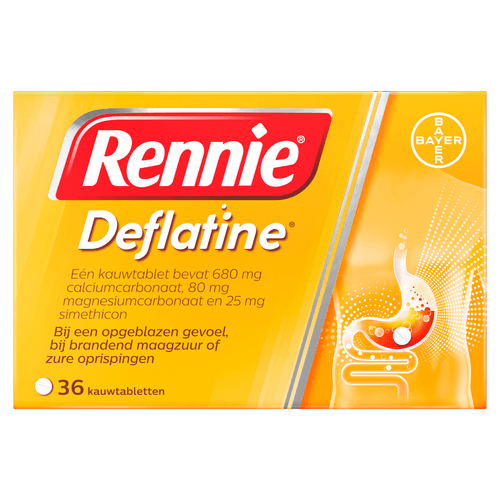 Foto van Rennie Kauwtabletten deflatine op witte achtergrond