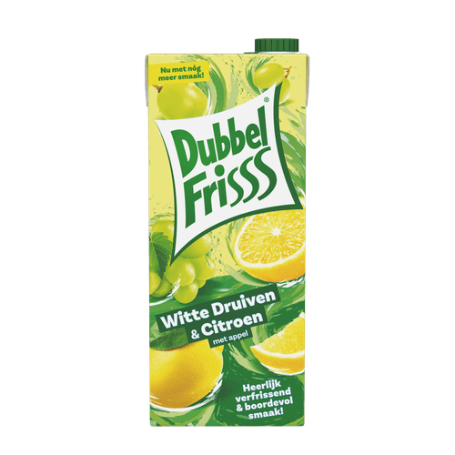 Foto van Dubbelfrisss Witte druif-citroen op witte achtergrond
