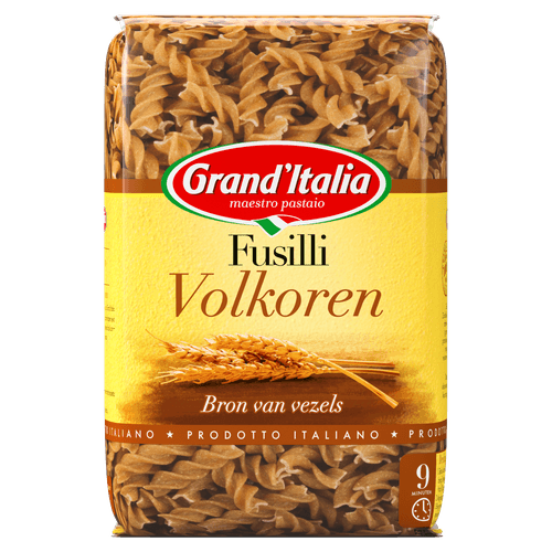 Foto van Grand'Italia Fusilli volkoren op witte achtergrond