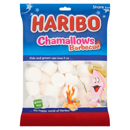 Foto van Haribo Chamallows barbecue op witte achtergrond