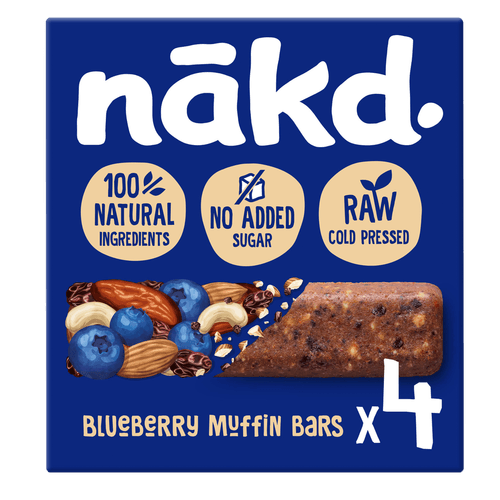 Foto van Nakd Blueberry muffin 4 stuks op witte achtergrond