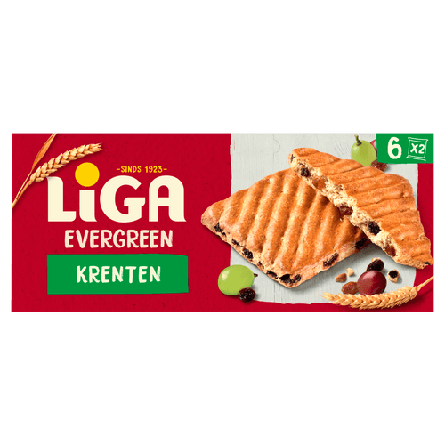 Foto van Liga Evergreen krenten 6 x 2 stuks op witte achtergrond