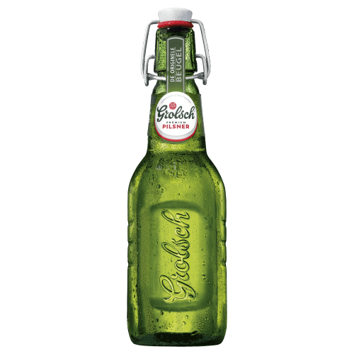 Foto van Grolsch Premium pilsener op witte achtergrond
