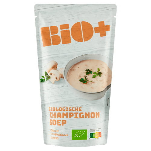 Foto van Bio+ Soep in zak champignon op witte achtergrond